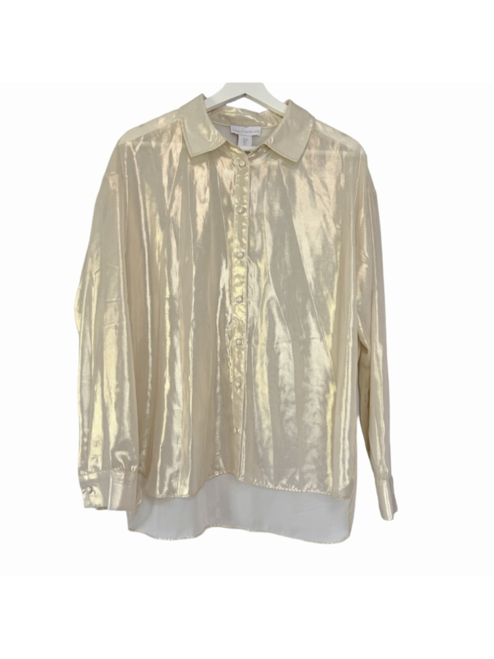 House of Harlow 1960 New Gold Metallic Sheer Button Down Shirt Women's Small